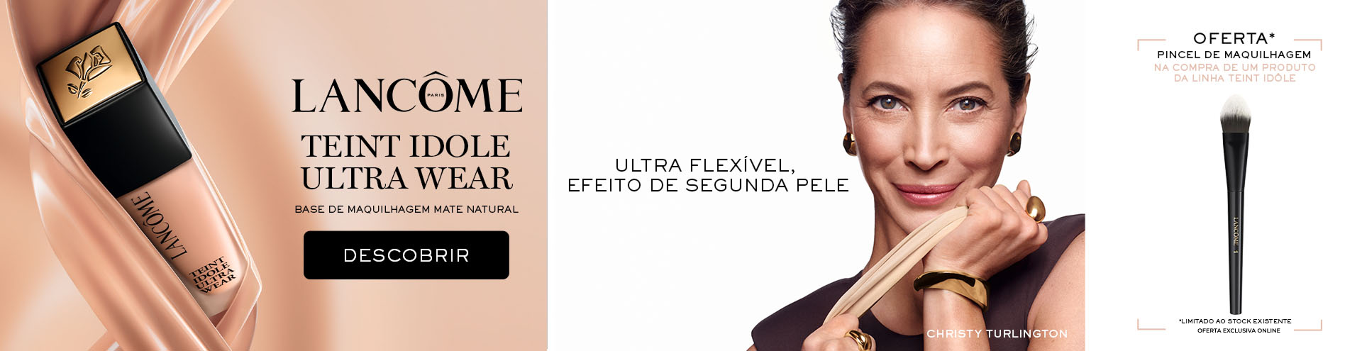 Lanc&ocirc;me Teint Idole Ultra Waer. base de maquilhagem Mate Natural. Com oferta de pincel de maquilhagem, na compra de um produto da linha Teint Idole. Descobre j&aacute;!