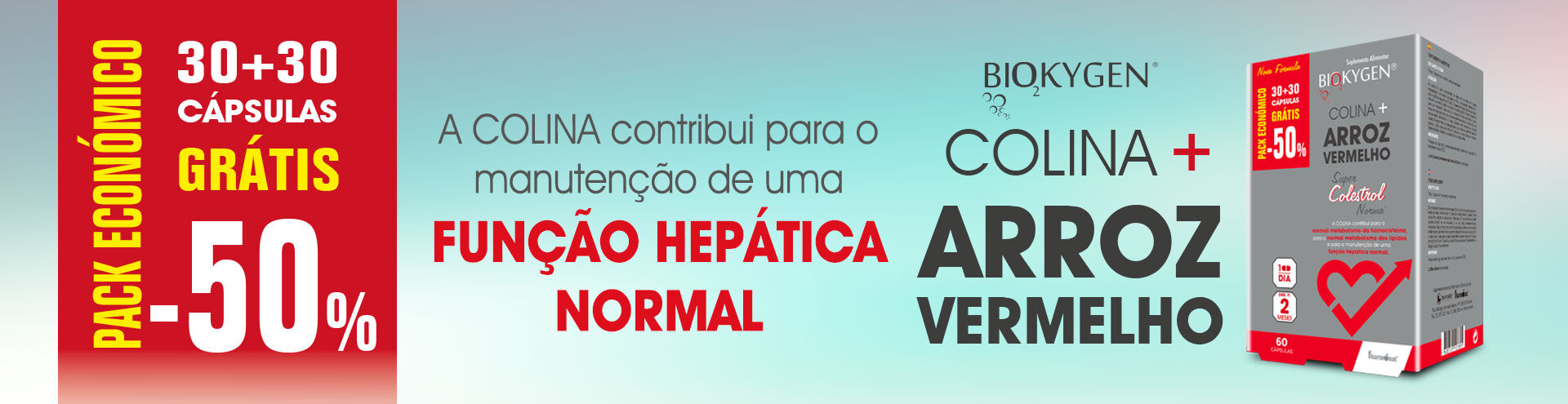 Biokygen colina mais arroz vermelho. A colina contribui para a manutenção de uma função hepática normal.