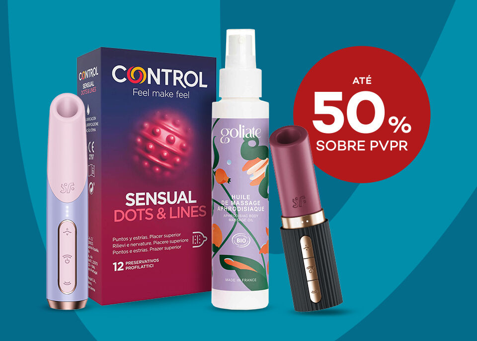 Produtos de bem-estar sexual  Satisfyer, Control e Goliate com selo até 50% sobre o preço de venda ao público recomendado