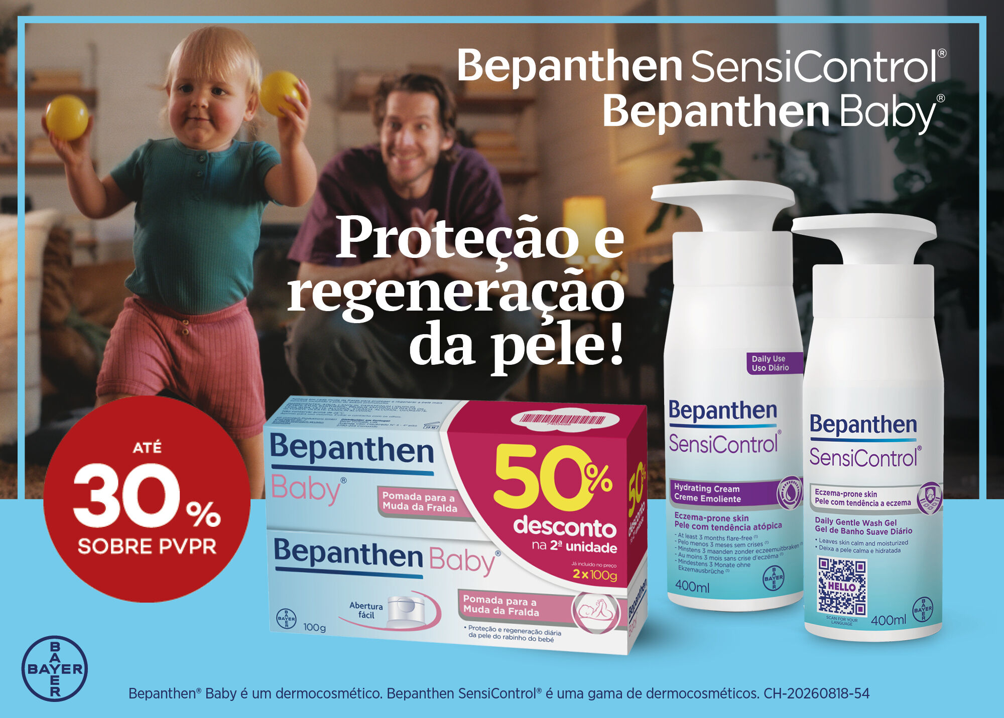 Gama Bepanthen com selo at&eacute; 30% sobre pre&ccedil;o de venda ao p&uacute;blico recomendado