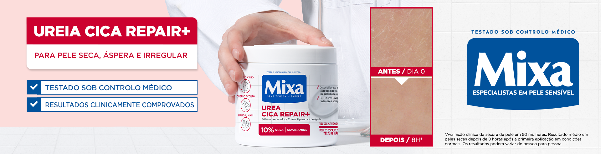 Mixa. Ureia cica repair+ para pele seca &aacute;spera e irregular. Descobre j&aacute;!