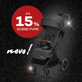 Destaque produtos carrinhos de bebé em campanha black friday com selo de desconto até 15% sobre preço de venda ao público recomendado