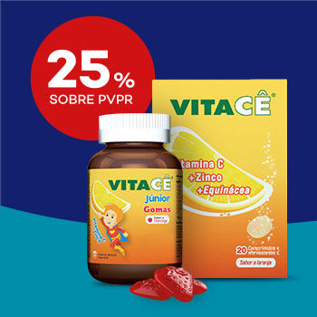 Produtos Vitace em destaque com selo de desconto até 25% sobre preço de venda ao público recomendado