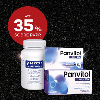 Destaque suplementos alimentares em campanha black friday com selo de desconto até 35% sobre preço de venda ao público recomendado
