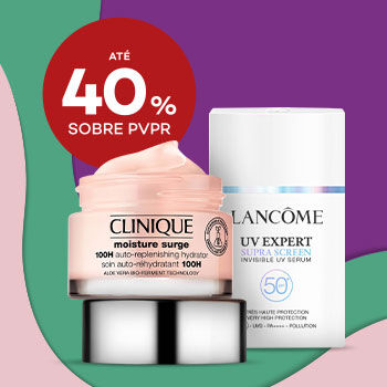 Creme Clinique Moisture Surge e Protetor Lancôme UV Expert com desconto de até 40% sobre preço de Venda ao Público Recomendado