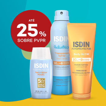 Protetores Solares Isdin com selo de desconto até 25% sobre preço de venda ao público recomendado