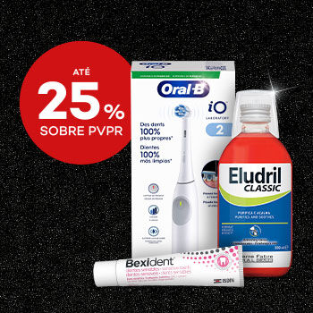 Higiene Oral Destaque produtos de higiene oral em campanha black friday com selo de desconto até 25% sobre preço de venda ao público recomendado