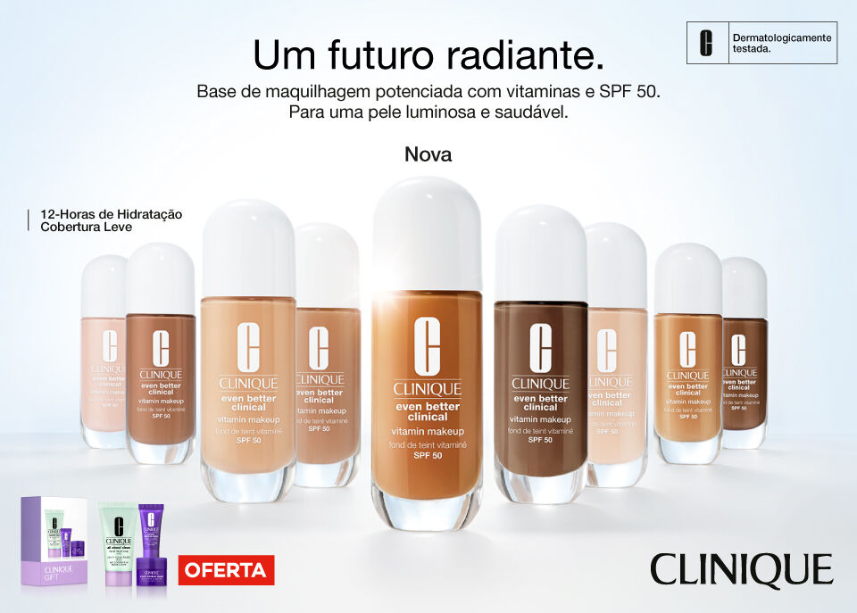 Destaque bases de maquilhagem com oferta kit com 3 minis Clinique