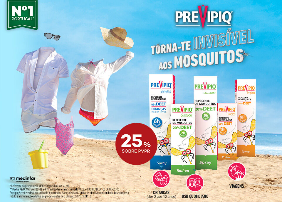 Gama de produtos Previpiq com selo de desconto de 25% sobre preço de venda ao público recomendado Gama de produtos Previpiq com selo de desconto de 25% sobre preço de venda ao público recomendado