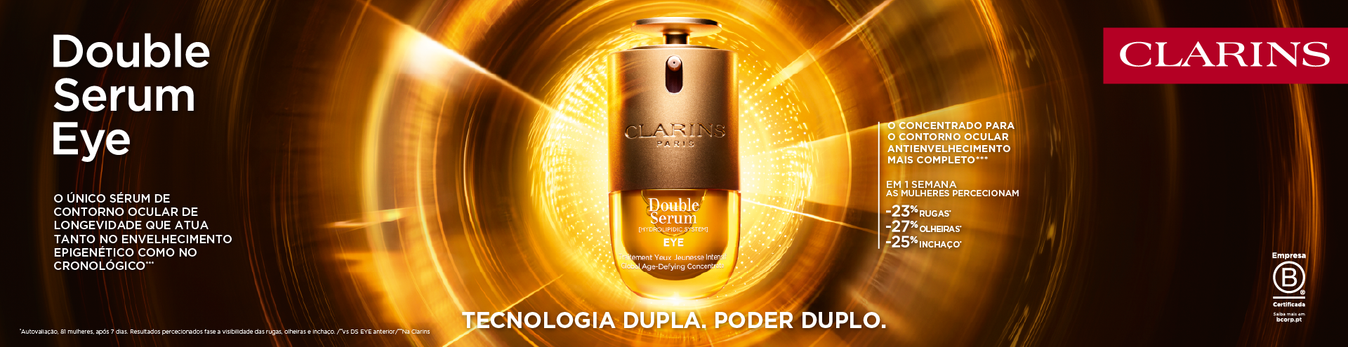 Double Serum Eye Clarins. Tecnologia dupla, poder duplo. Descobre j&aacute;!