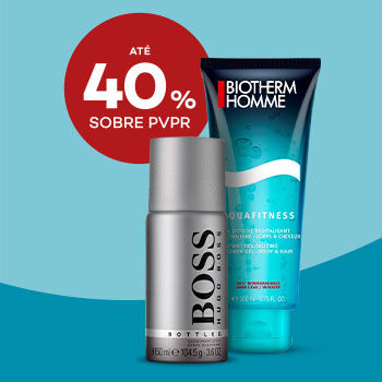 Higiene homem com selo de desconto at&eacute; 40% sobre pre&ccedil;o de venda ao p&uacute;blico recomendado.