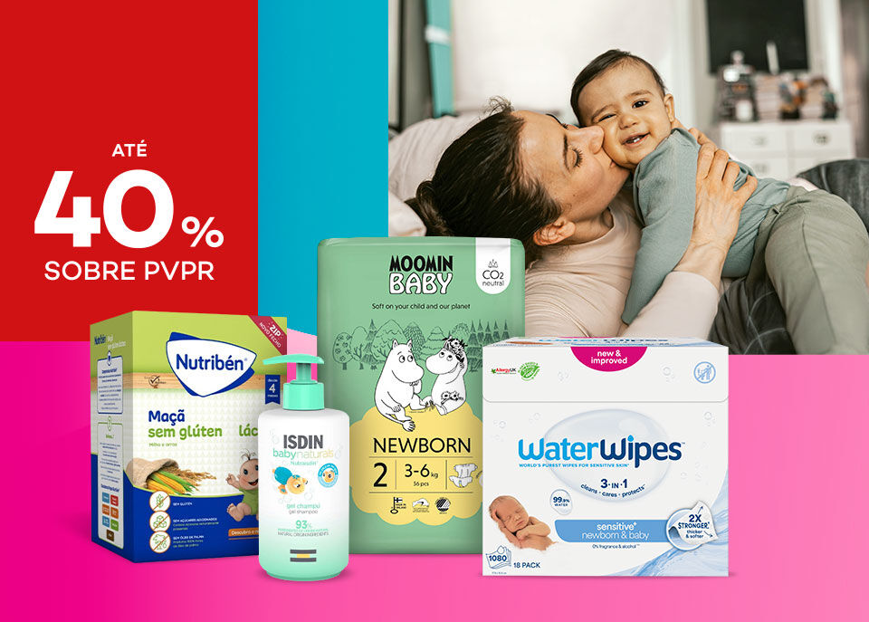 Produtos Beb&eacute; e Mam&atilde; com selo de desconto at&eacute; 40% sobre pre&ccedil;o de venda ao p&uacute;blico recomendado