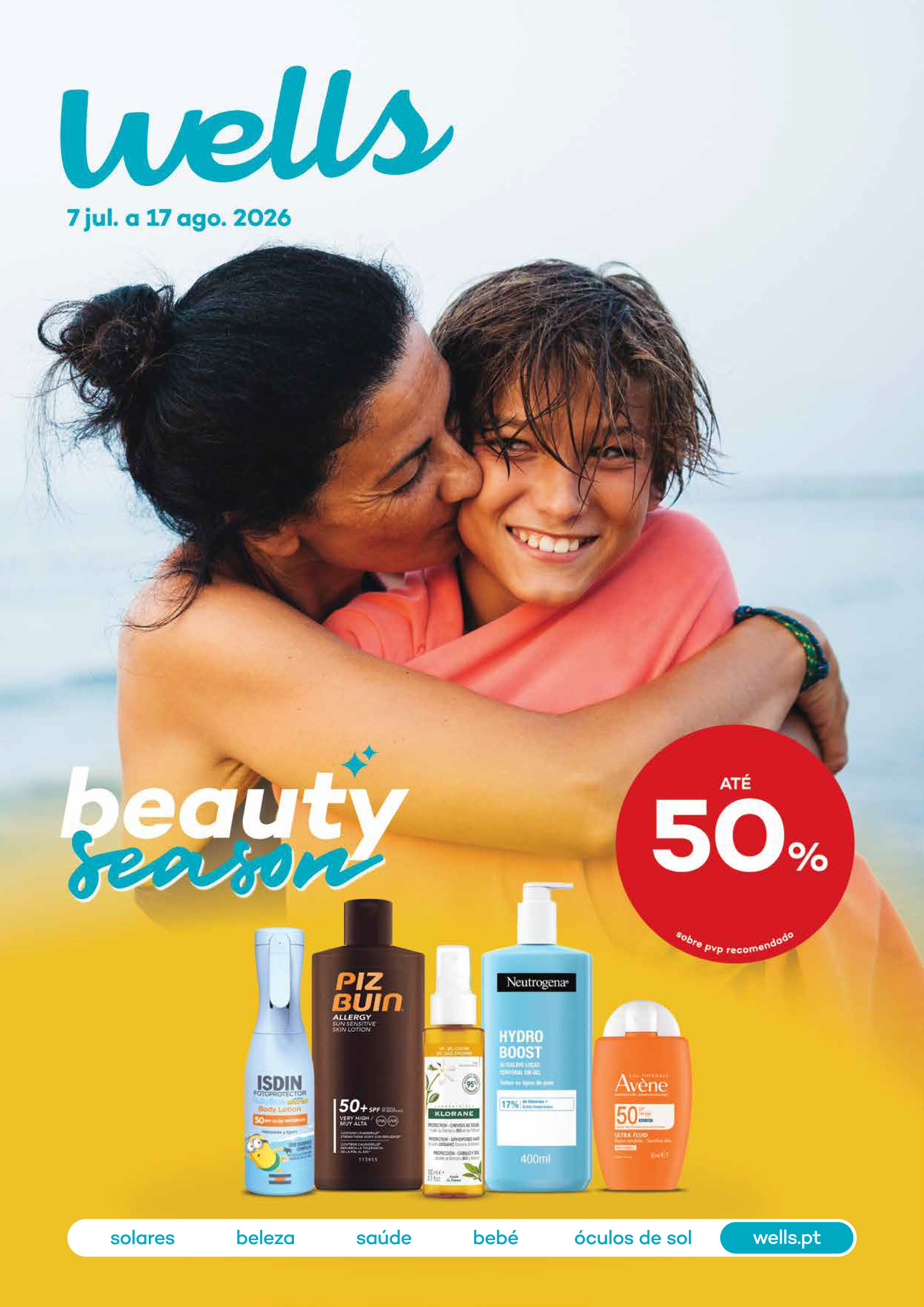 Capa do Folheto de Beauty Season com at&eacute; 50% sobre pre&ccedil;o de venda ao p&uacute;blico recomendado