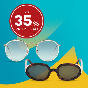 Óculos de sol com armação dourada e lentes azuis e outro com armação preta com desconto direto de até 35%