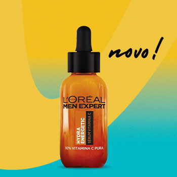 Destaque do novo sérum L'Oréal Men Expert Hydra Energetic com 10% vitamina C pura num formato conta-gotas
