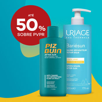 After sun Piz Buin e Uriage com desconto de até 50% sobre preço de Venda ao Público Recomendado
