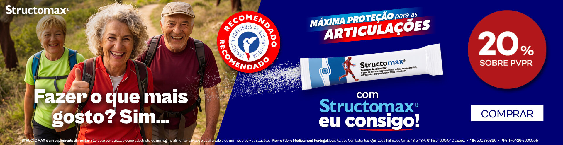 M&aacute;xima prote&ccedil;&atilde;o para as articula&ccedil;&otilde;es, com Structomax eu consigo! Com selo de desconto de 20% sobre pvpr. Descobre j&aacute;!