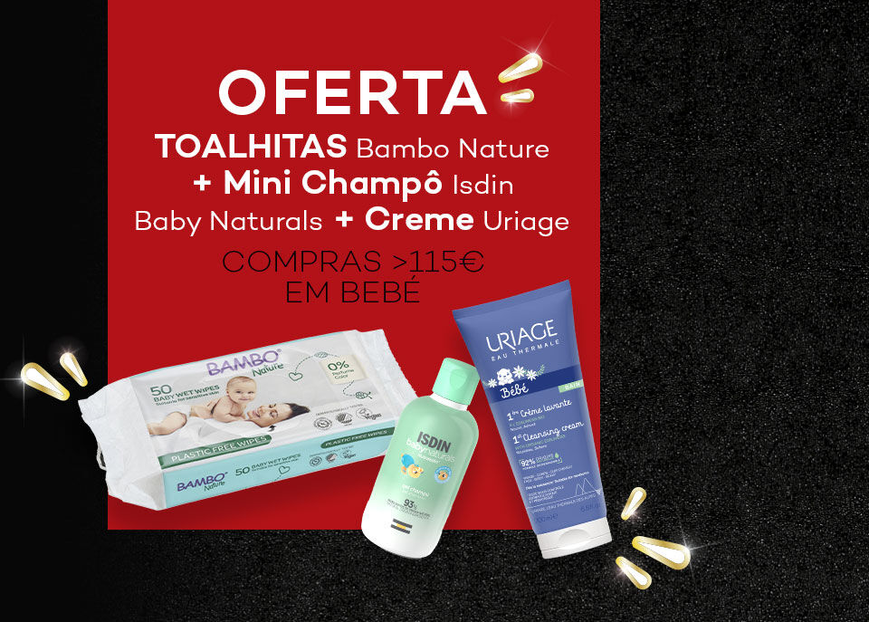 Oferta toalhitas Bambo Nature, mini champô Isdin e Creme Uriage