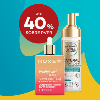 Autobronzeadores Nuxe e Garnier Ambre Solaire com desconto de até 40% sobre Preço de Venda ao Público Recomendado.