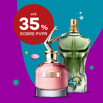 Perfumes Jean Paul Gaultier com selo de desconto até 35% sobre preço de venda ao público recomendado.