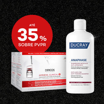 Destaque produtos anti-queda em campanha black friday com selo de desconto até 35% sobre preço de venda ao público recomendado