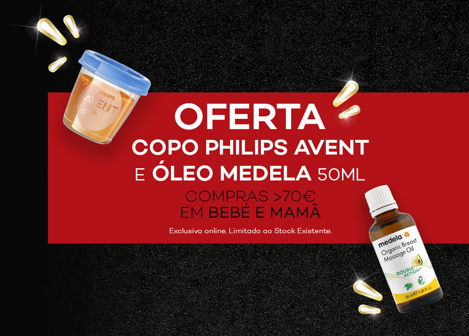 Oferta copo Philips Avent e Óleo Medela em compras bebé e mamã Oferta copo Philips Avent e Óleo Medela em compras bebé e mamã