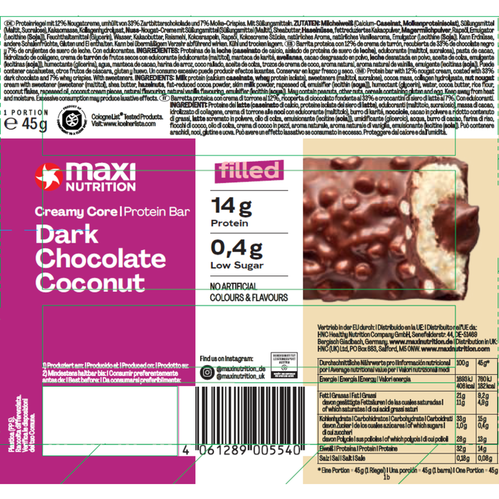 Barra de Proteína Chocolate Negro Creamy Core