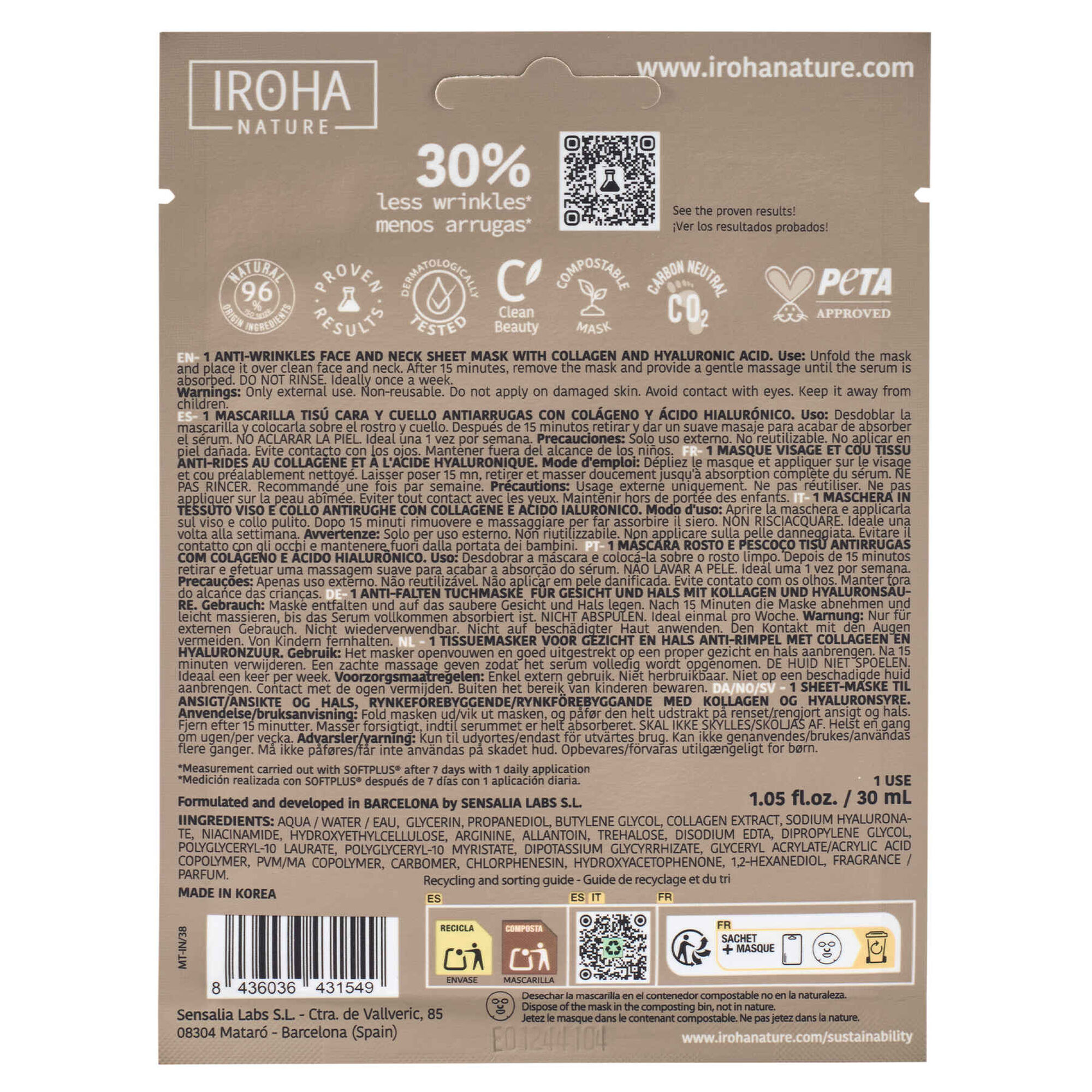 Máscara de Tecido Rosto e Pescoço Anti Age