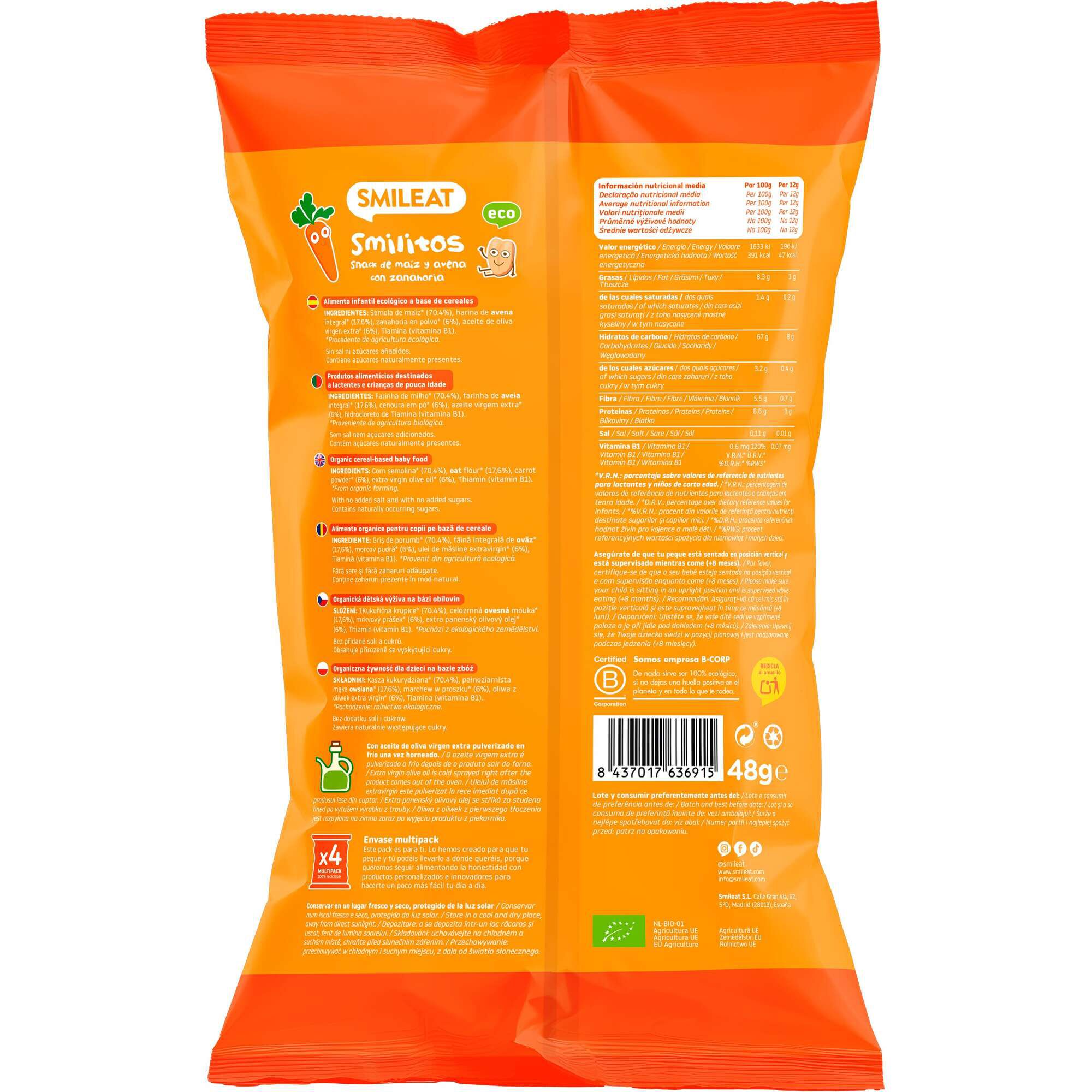 Pack Smilitos Snack Milho Aveia e Cenoura