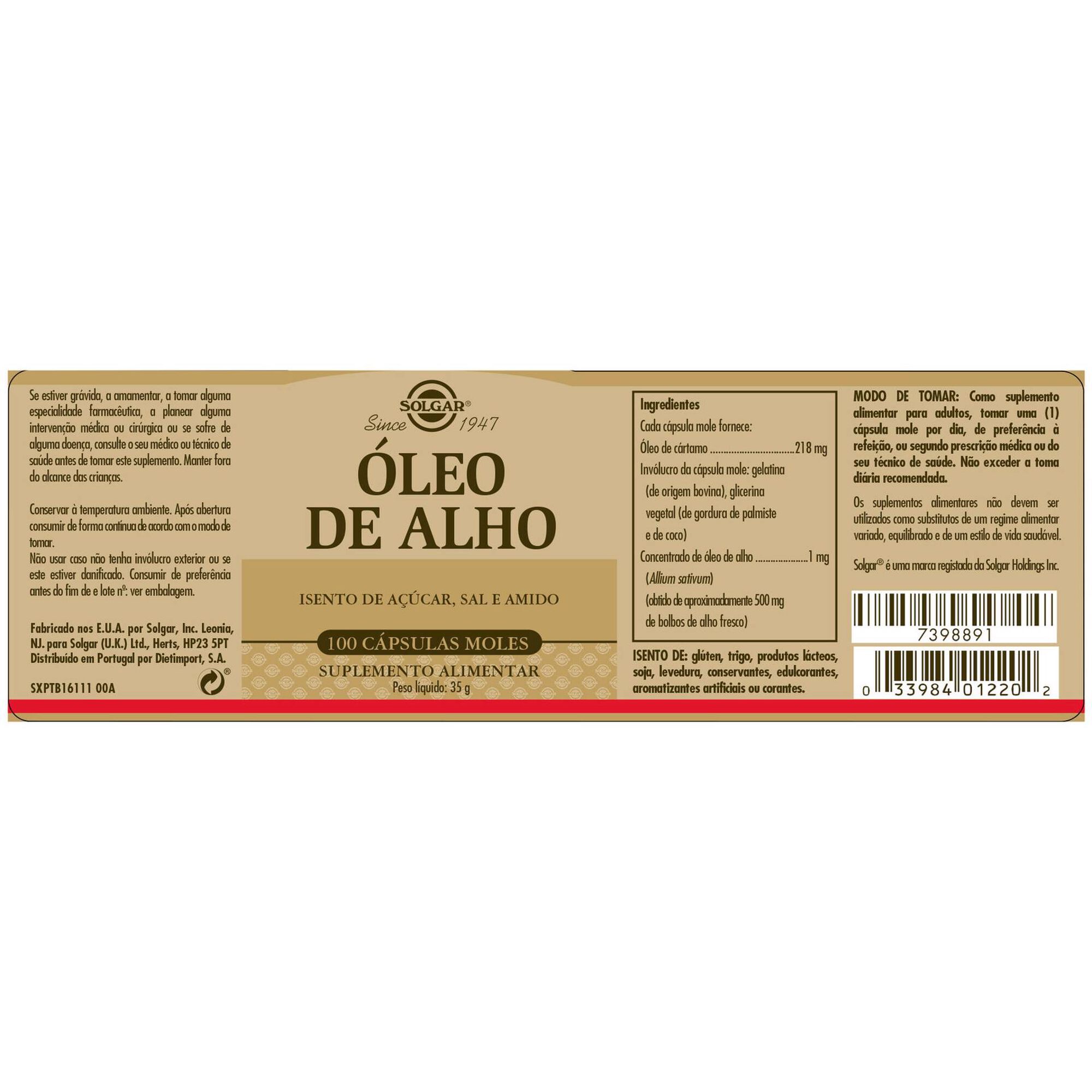 Óleo de Alho Colesterol