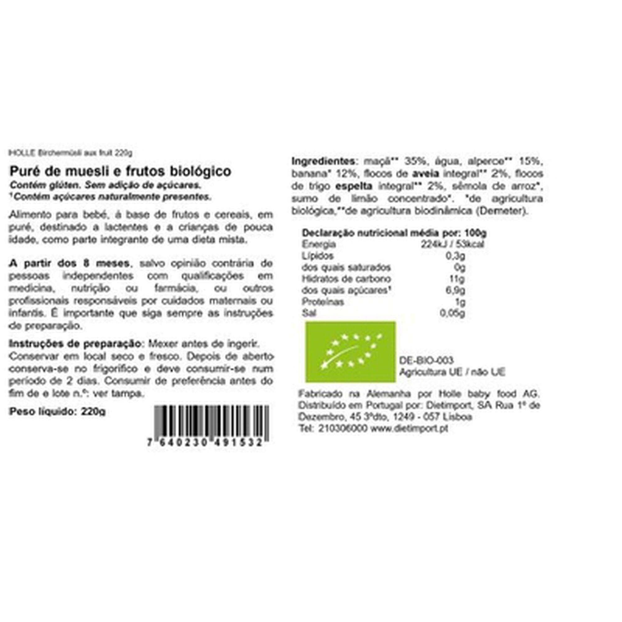 Boião Puré Biológico Muesli/Frutas +8M