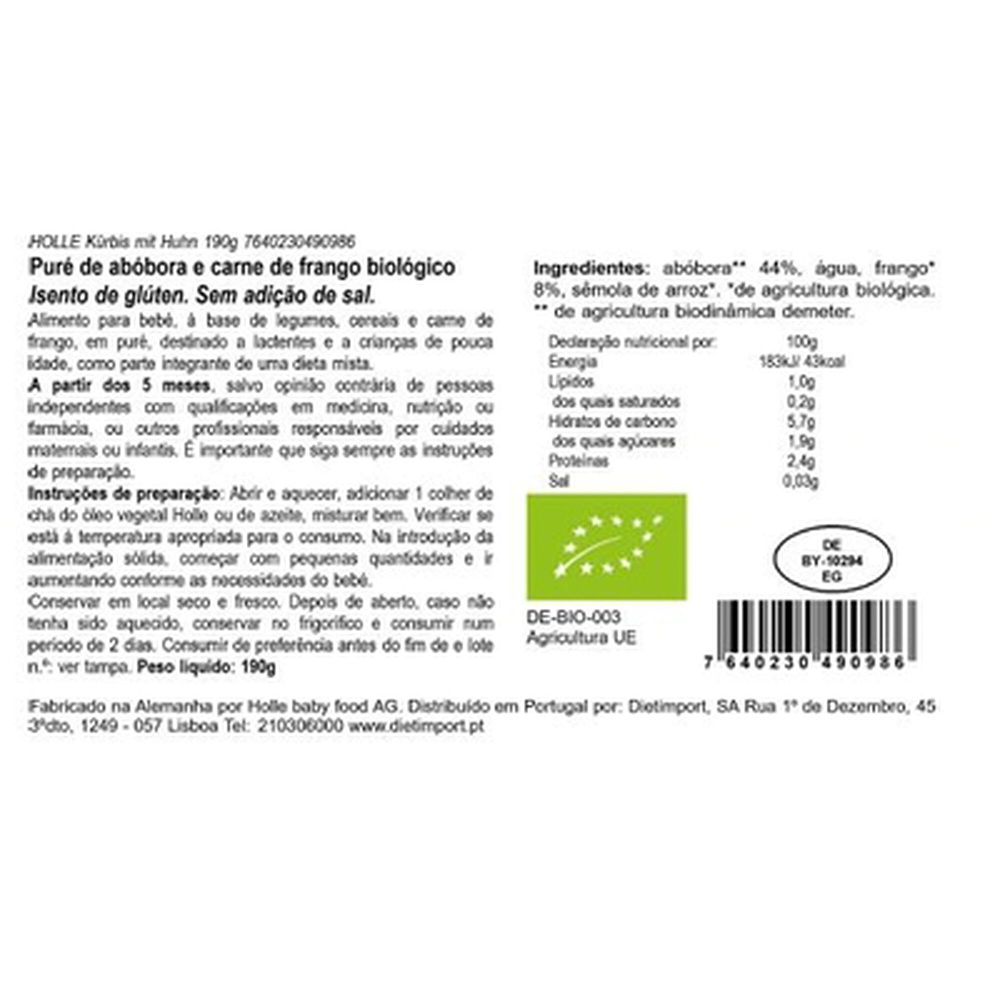 Boião Puré Abóbora+Frango Bio 4M