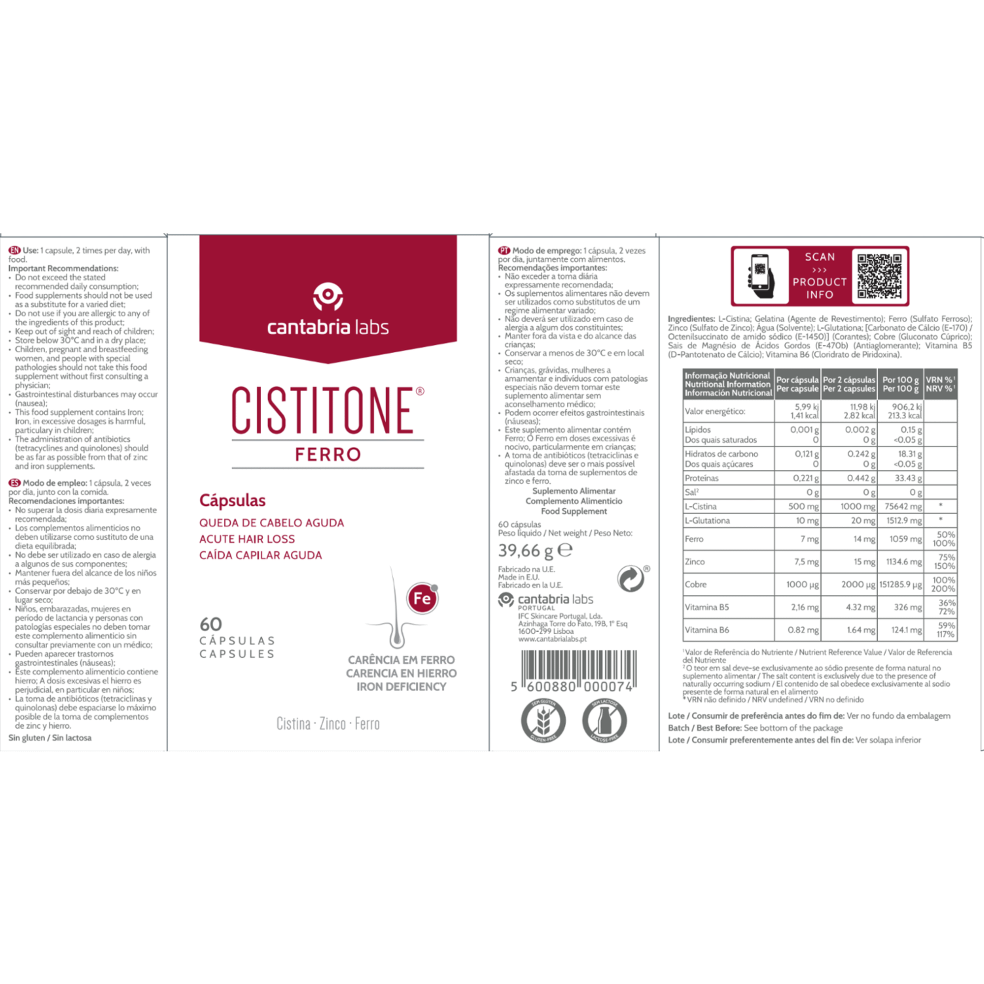 Cápsulas Queda de Cabelo Cistitone Ferro