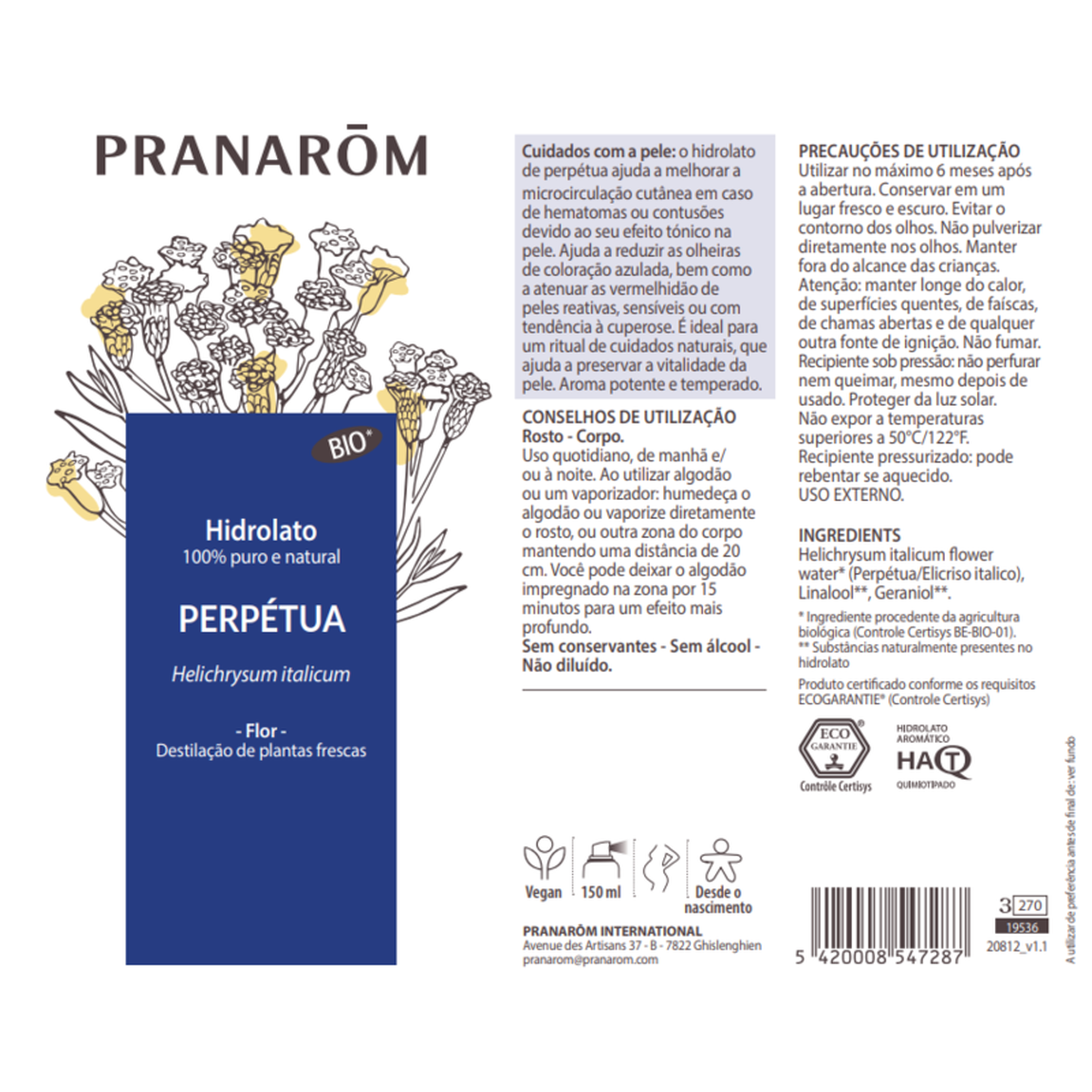 Hidrolato de Perpétua Puro e Natural