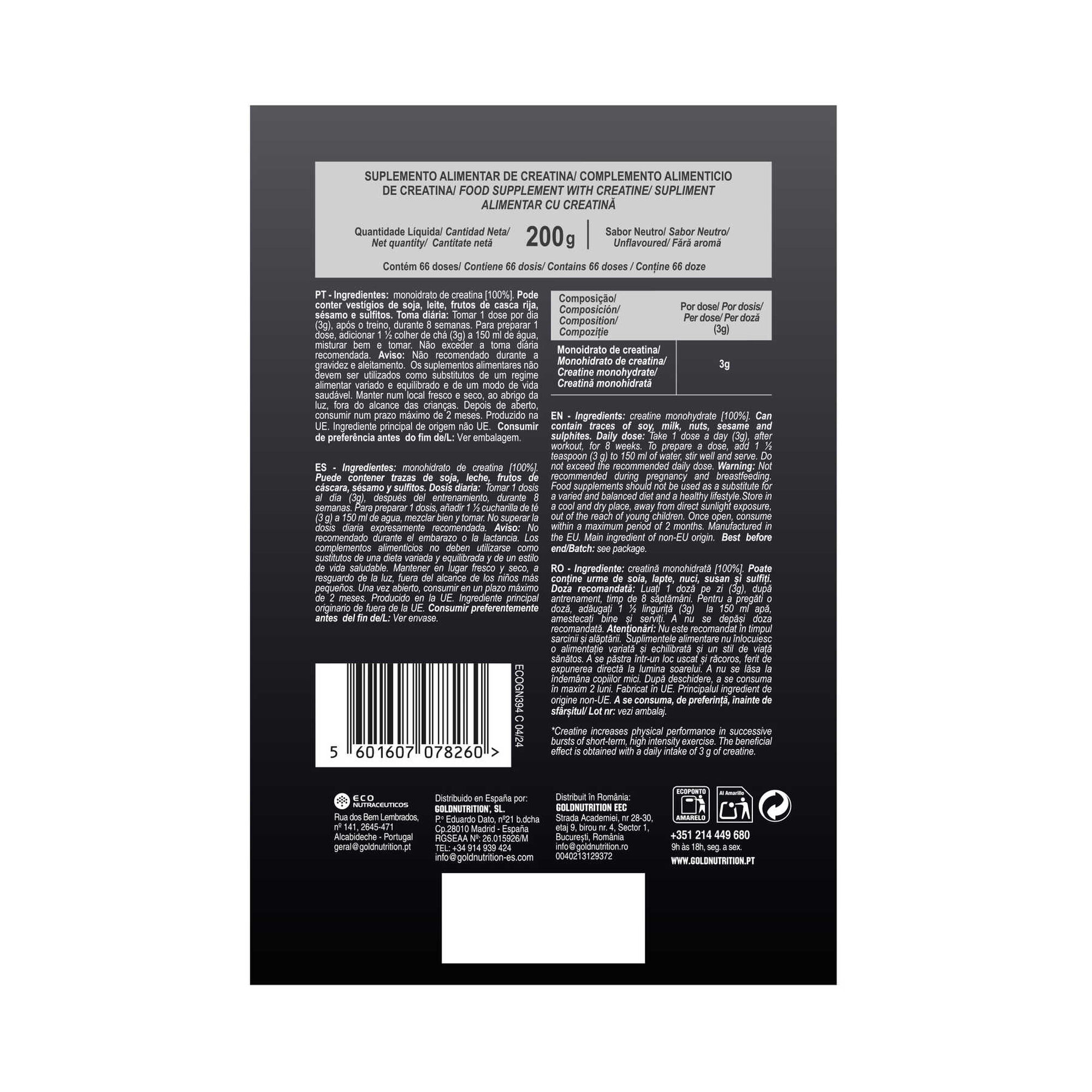 Suplemento Creatina Monohidratada sem Sabor