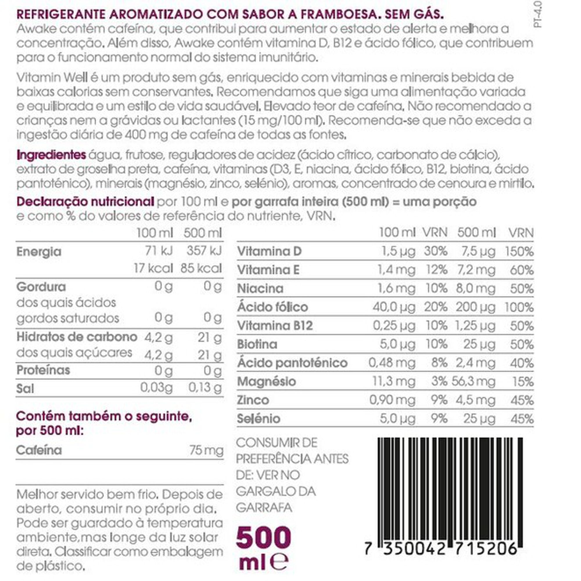 Bebida Vitaminas e Minerais de Framboesa