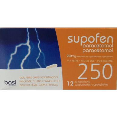 Supofen Supositórios Paracetamol 250mg Wells