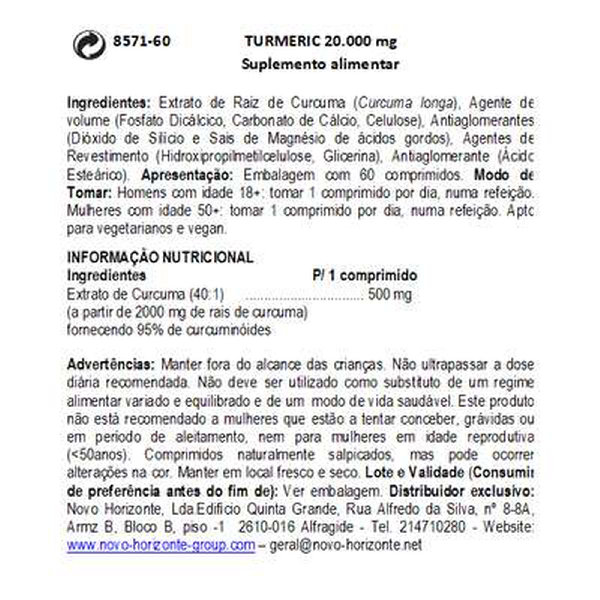 Comprimidos Alívio Dores Articulares Turmeric