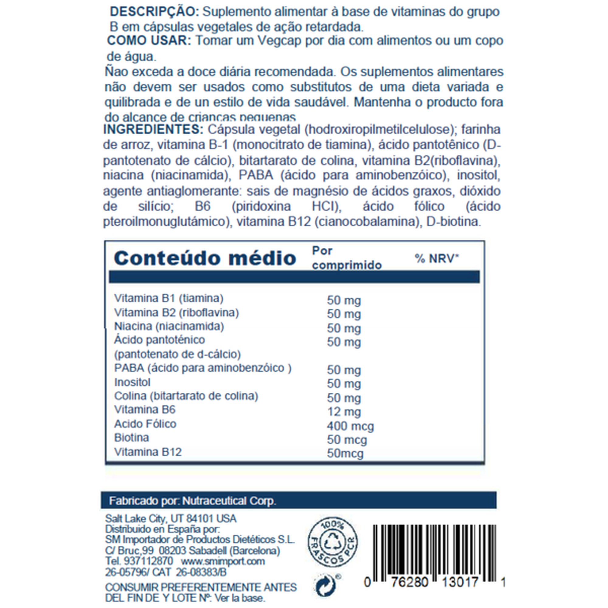 Cápsulas Apoio Nutricional B-complex 50