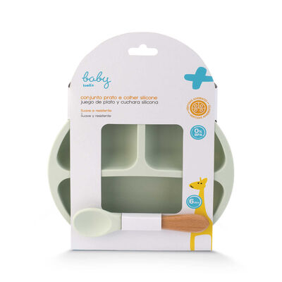 Prato e Colher Silicone Verde