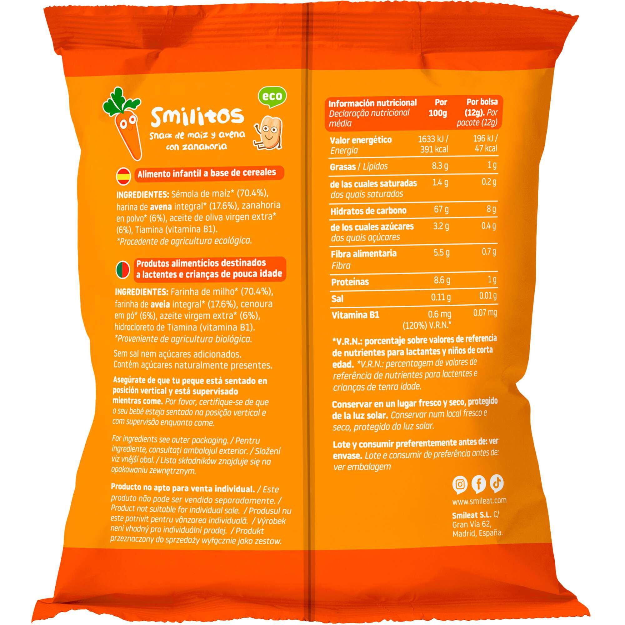 Pack Smilitos Snack Milho Aveia e Cenoura