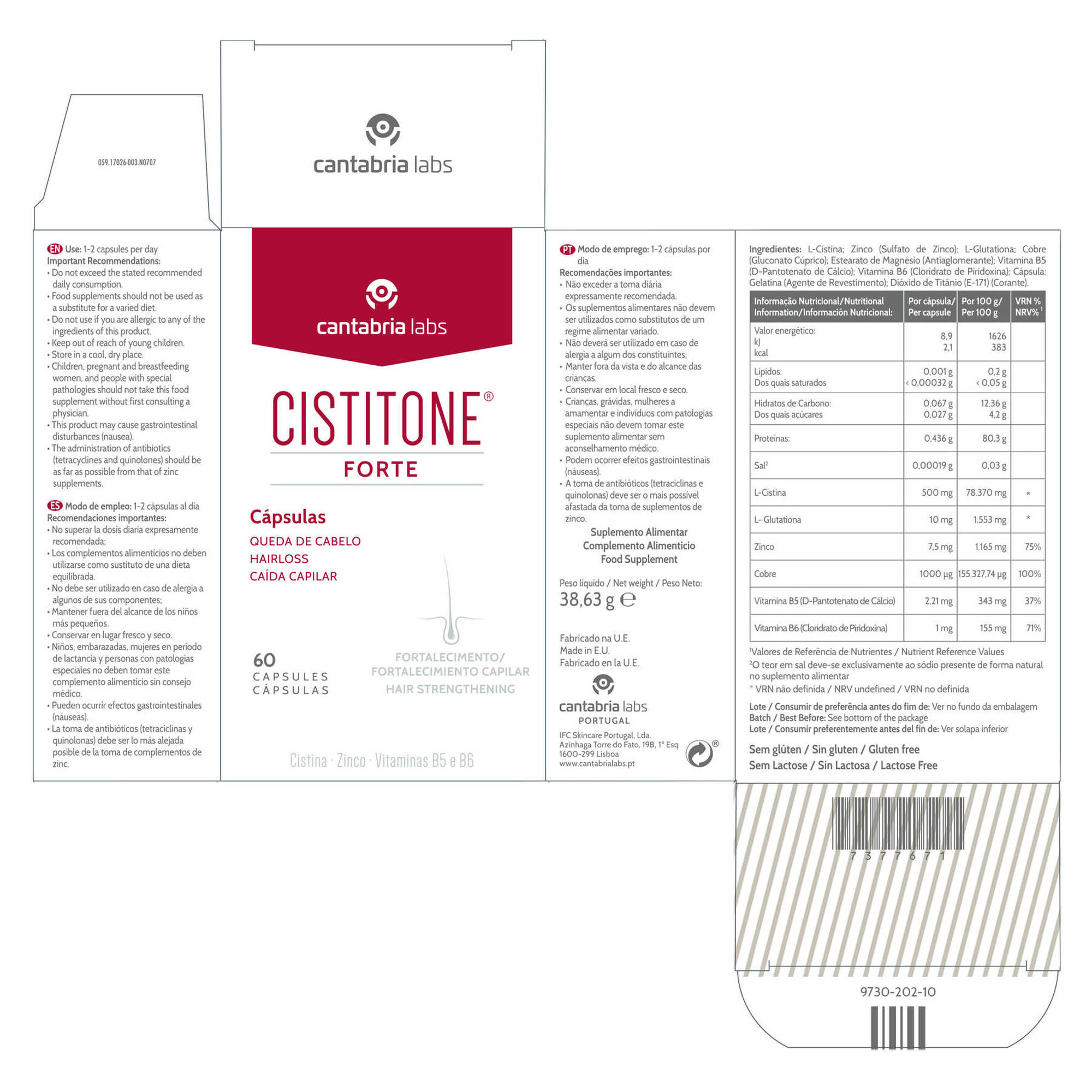 Cápsulas Queda de Cabelo Cistitone Forte