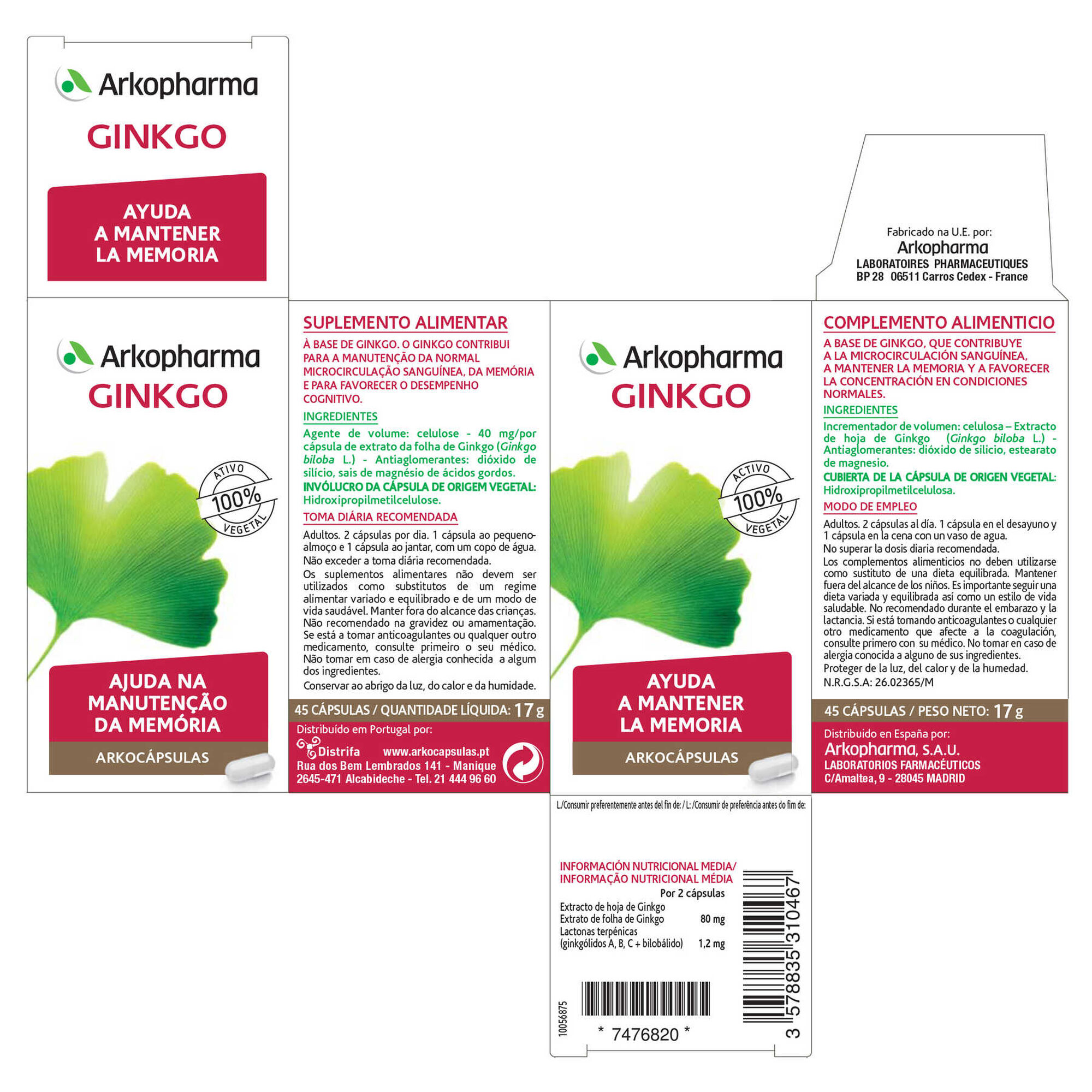 Suplemento Manutenção da Memória Ginkgo Bio