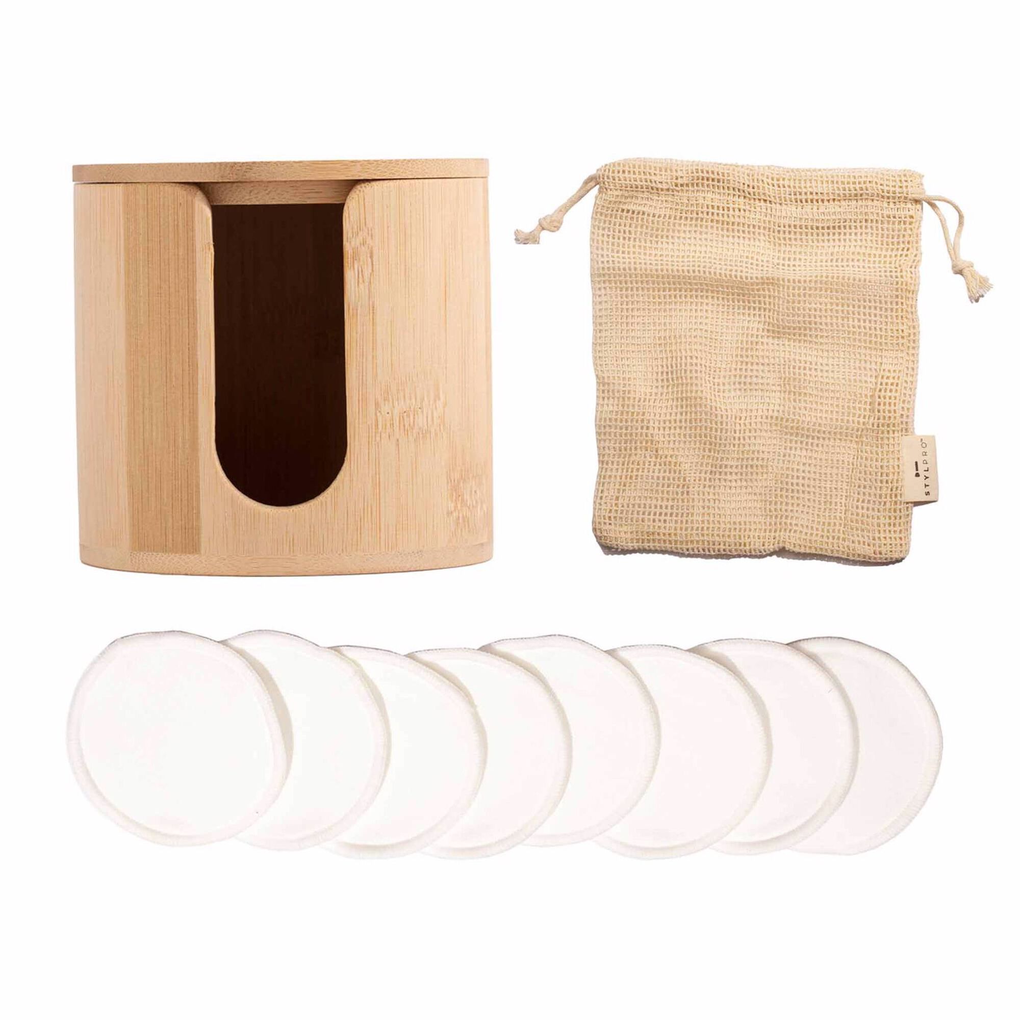Conjunto Caixa Discos de Bambu Bolsa Lavagem