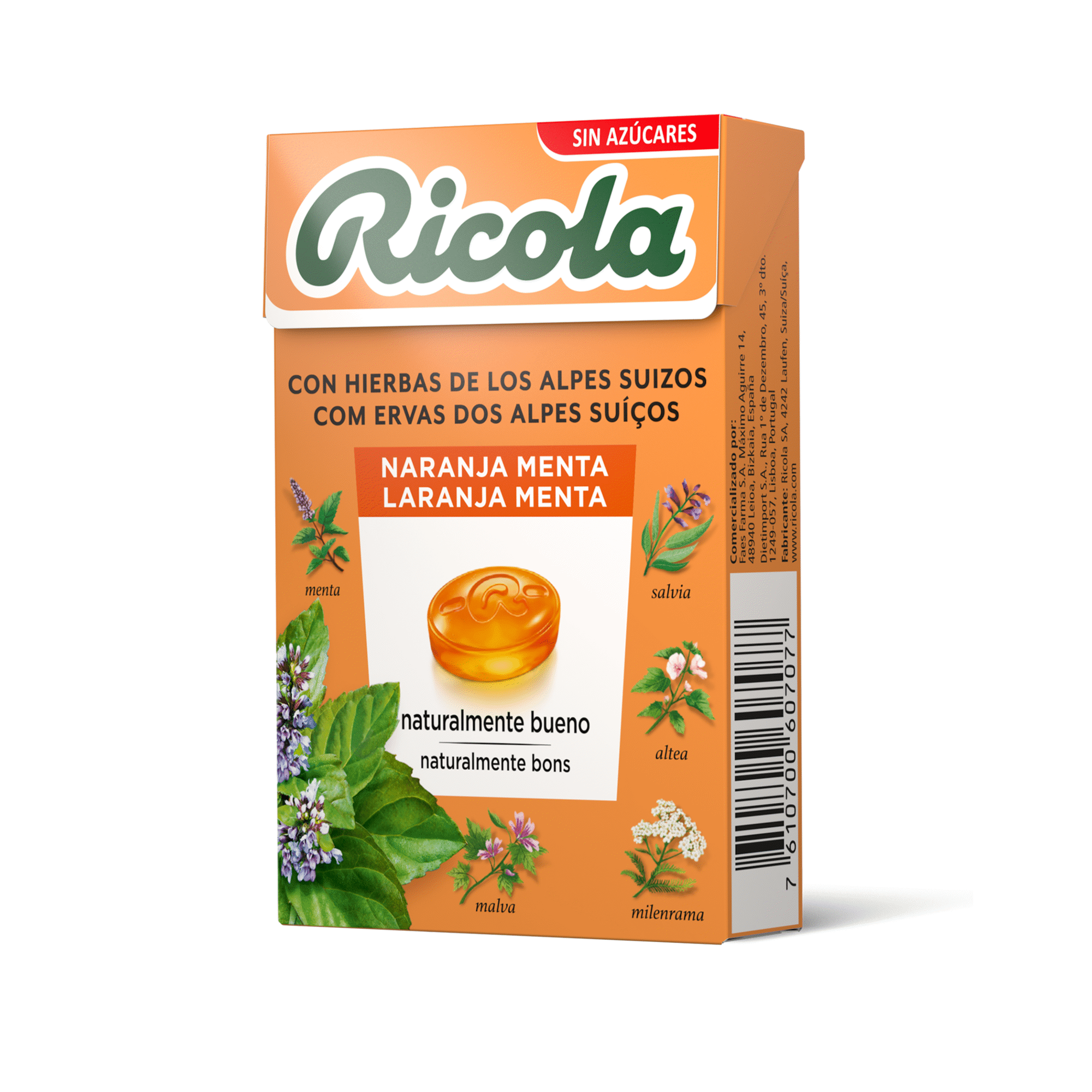 Rebuçados Ervas Suiças Laranja Menta Sem Açúcar