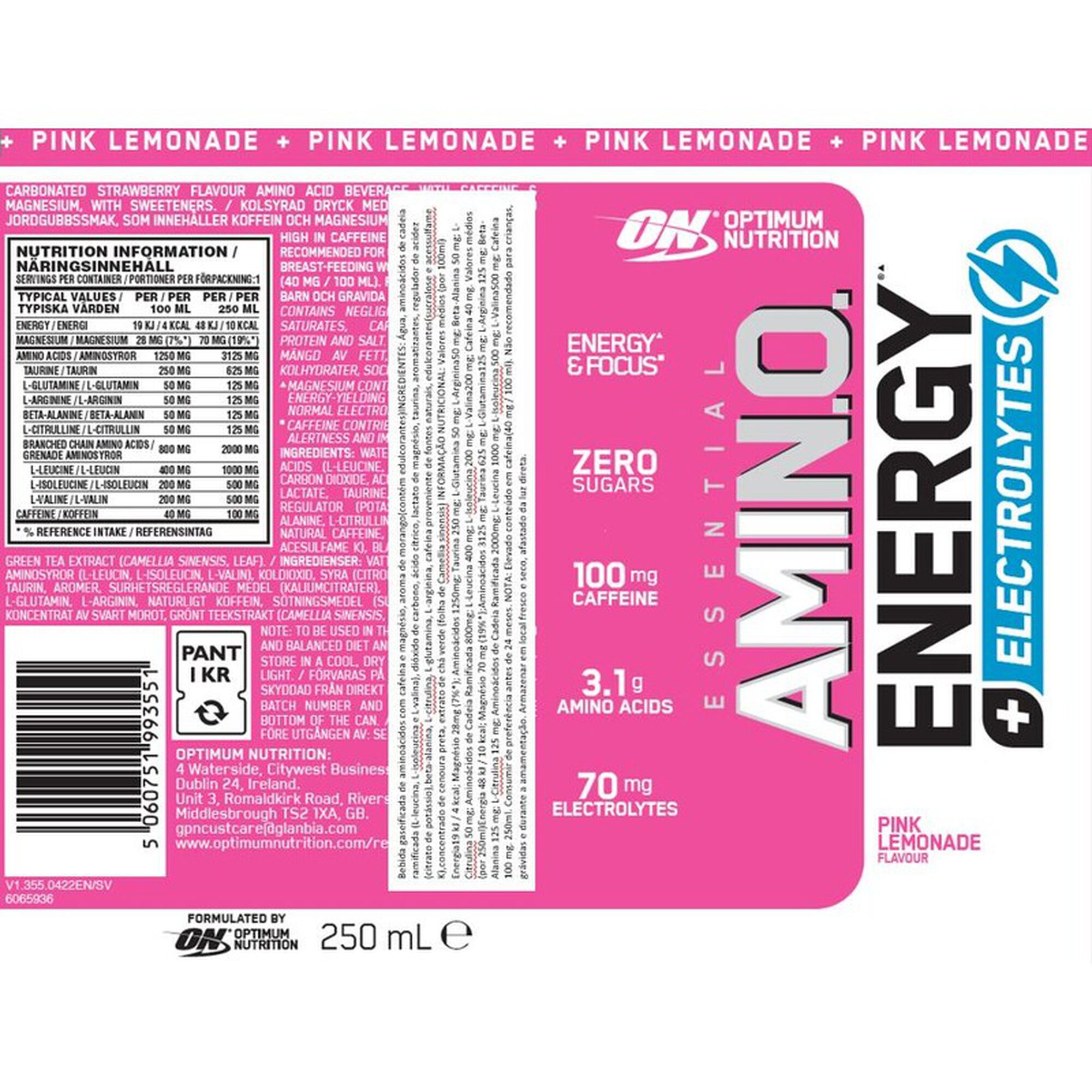 Bebida Energética Pink Lemonade Amino Energy
