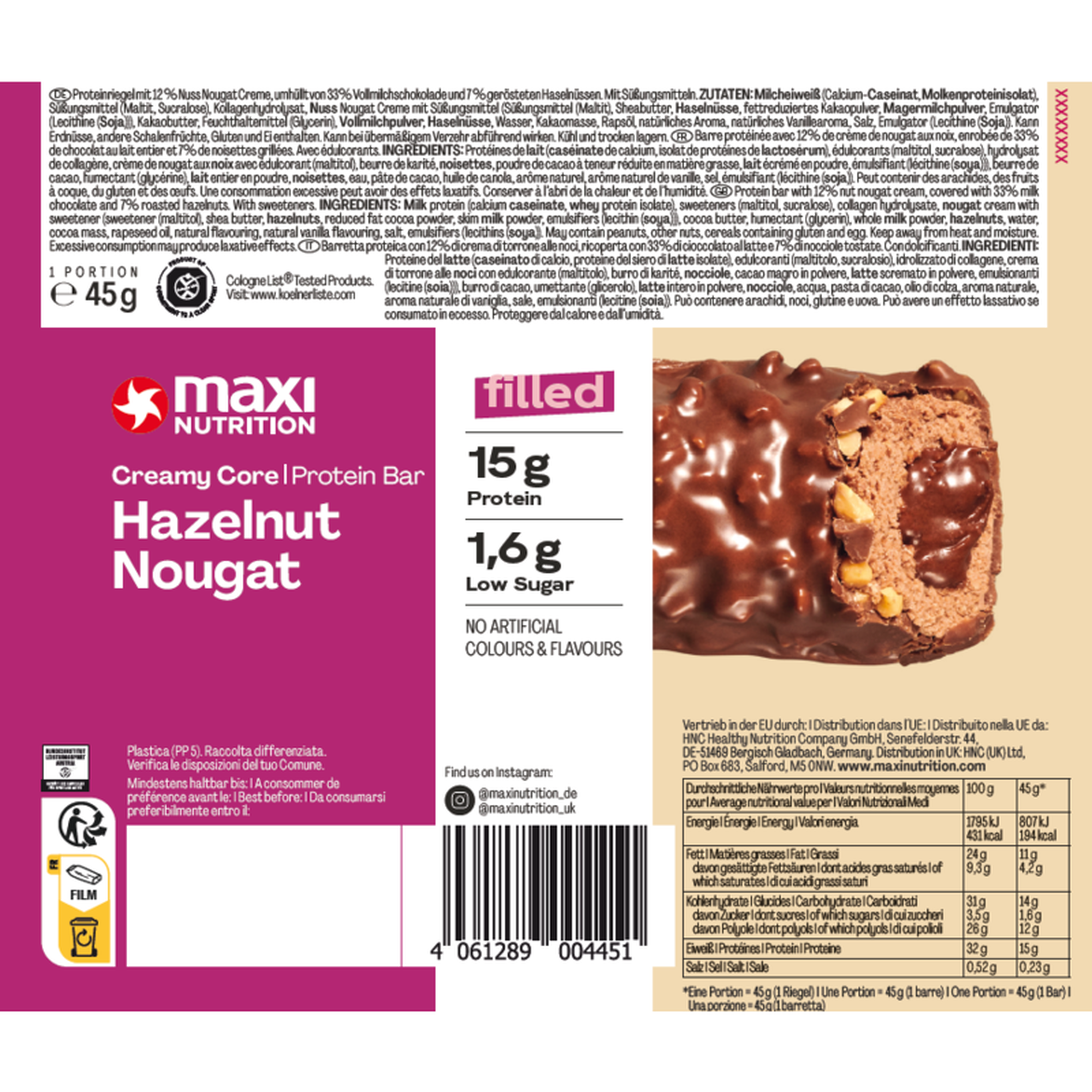 Barra de Proteína Nougat de Avelã Creamy Core