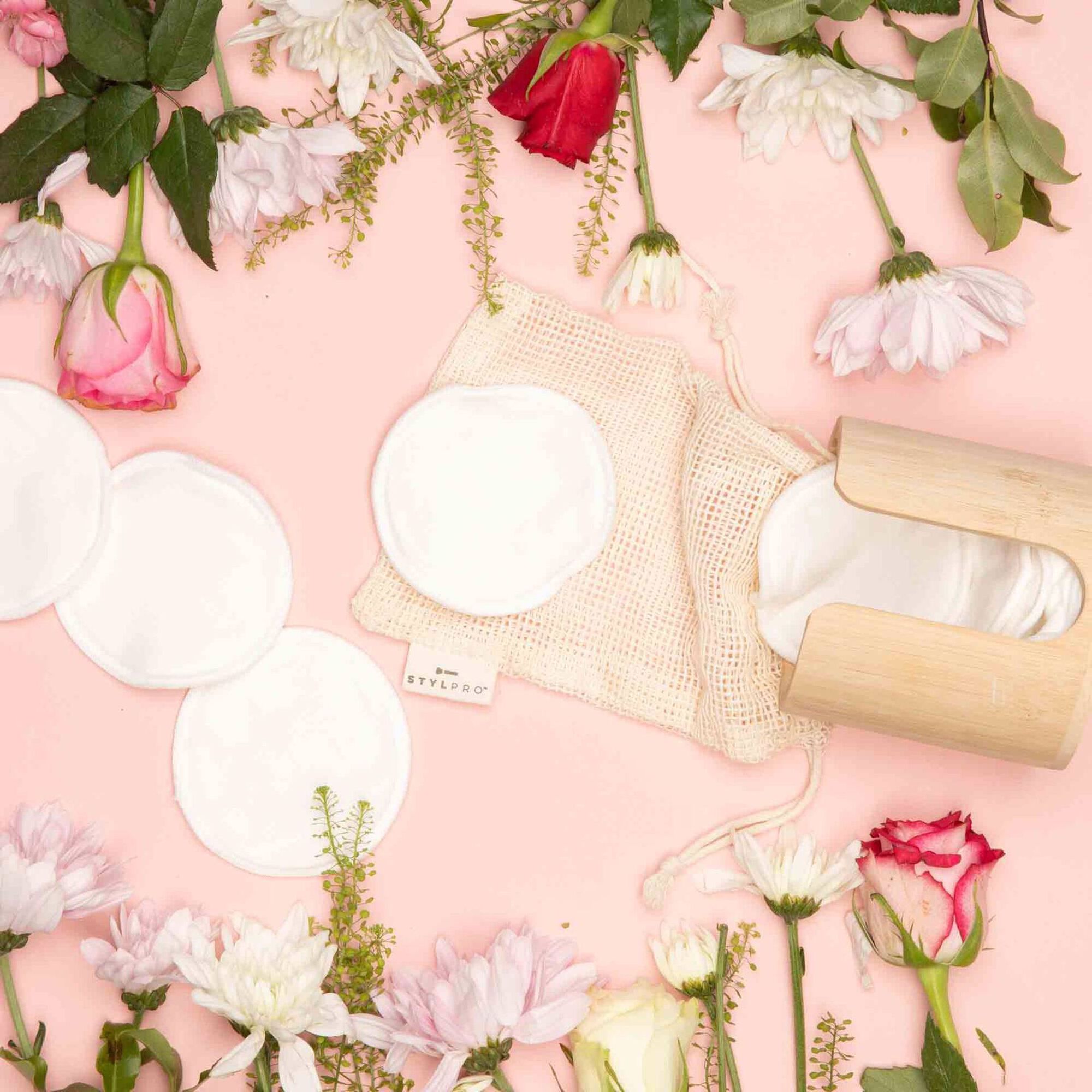 Conjunto Caixa Discos de Bambu Bolsa Lavagem