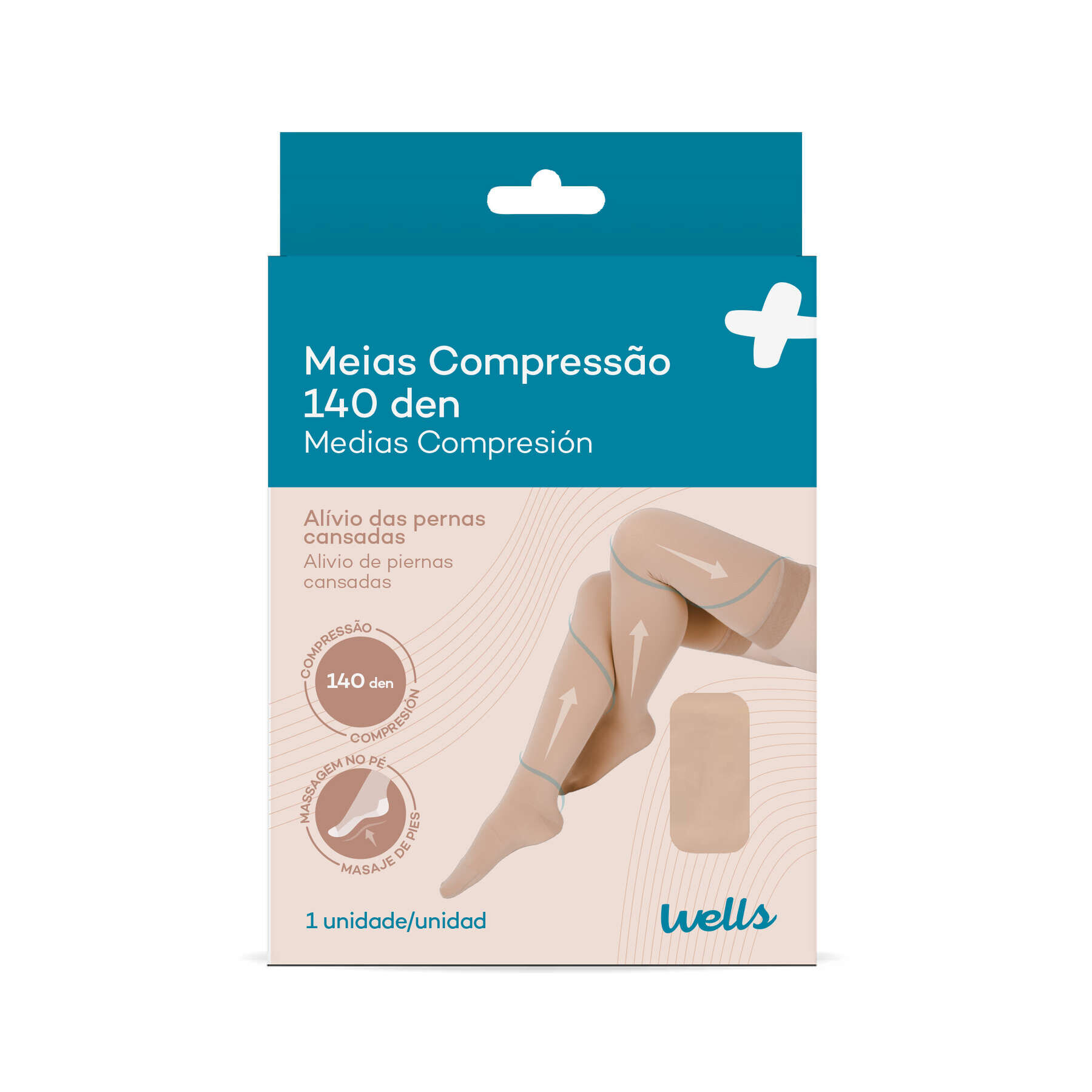 Meias Descanso Altas Alívio e Prevenção Bege Wells