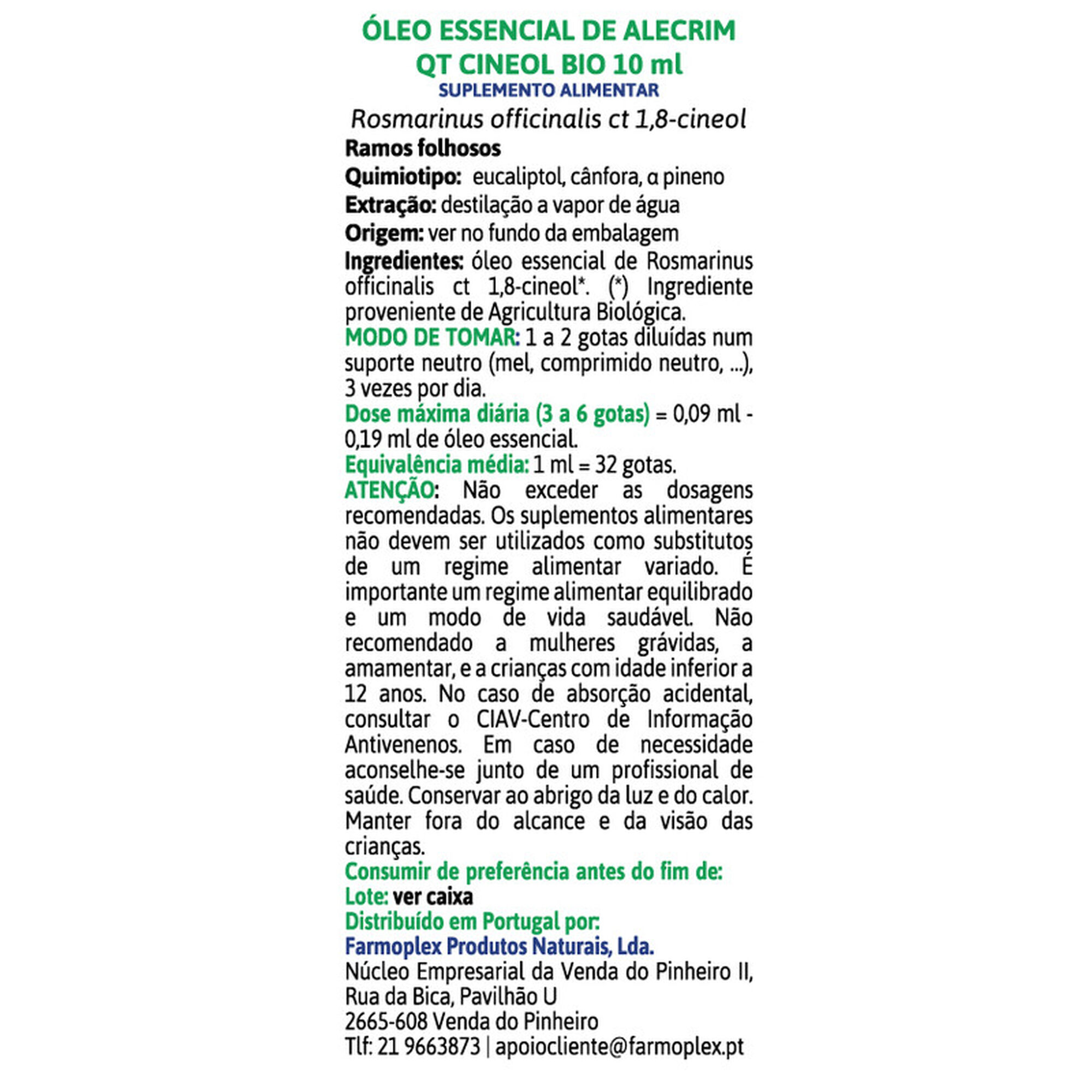 Óleo Essencial de Alecrim Cineol Bio